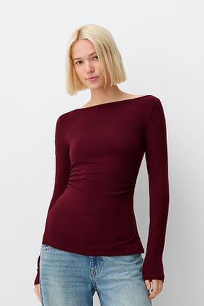 تیشرت زرشکی زنانه Relaxed Bershka - کد 866232884