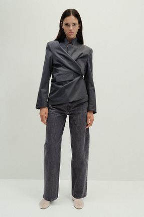 شلوار جین طوسی زنانه پاچه پهن H&M - کد 866217340