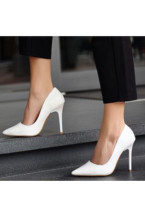 کفش پاشنه بلند کلاسیک سفید زنانه ساتن Lİmar Shoes - کد 866249290