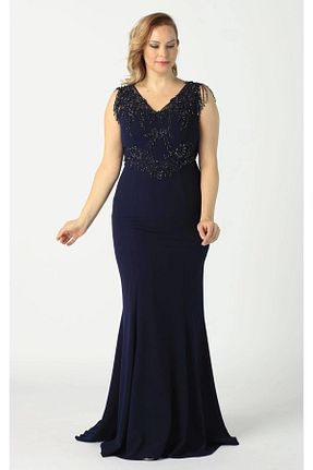 لباس مجلسی سایز بزرگ سرمه ای زنانه یقه هفت Moda Berray - کد 38779050