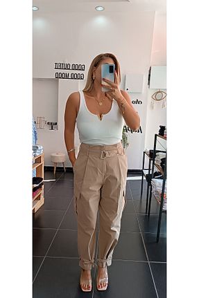 شلوار بژ زنانه پاچه کش دار SMGBUTİK - کد 866269290