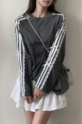 تیشرت طوسی زنانه اورسایز Ef Butik - کد 866294921