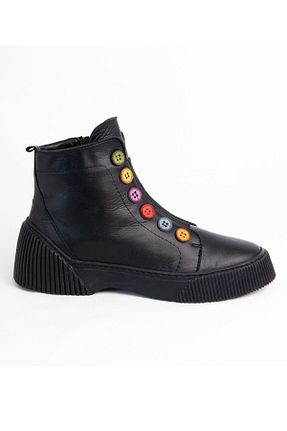 بوت / نیم بوت مشکی زنانه چرم خالص İNZE AYAKKABI - کد 68968511
