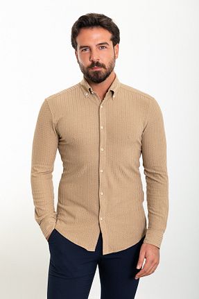 پیراهن قهوه ای مردانه اسلیم فیت Mcr - کد 778500019