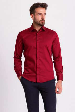 پیراهن زرشکی مردانه اسلیم فیت Mcr - کد 236484262