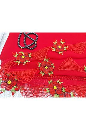 روسری قرمز کرپ DETAY SEDYE ÖRTÜLERİ - کد 866326888