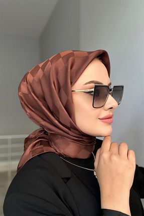 شال قهوه ای زنانه پنبه ای Mira İpek - کد 866360556