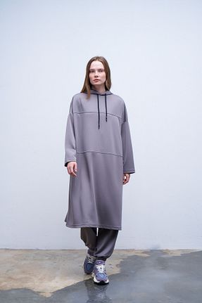 تونیک حجاب طوسی زنانه پنبه ای QANU - کد 866703543