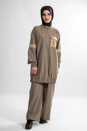 ست بالاتنه و پائین تنه حجاب خاکی زنانه Relaxed Armine - کد 866452566