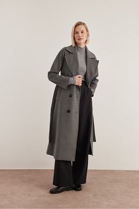 پالتو پشمی حجاب طوسی زنانه رگولار Aker - کد 866528604