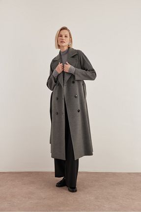 پالتو پشمی حجاب طوسی زنانه رگولار Aker - کد 866528604