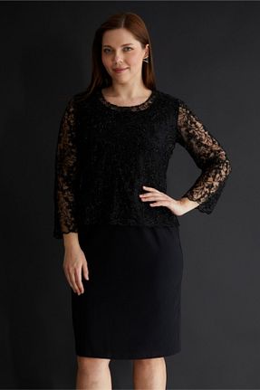لباس سایز بزرگ مشکی زنانه پلی استر Selen Giyim - کد 849745213