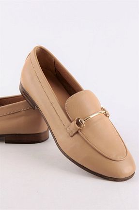 کفش لوفر بژ زنانه چرم خالص NILUFARR - کد 475888837