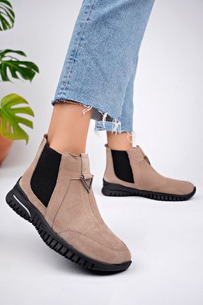 بوت / نیم بوت بژ زنانه چرم خالص Deripabuc - کد 866650285