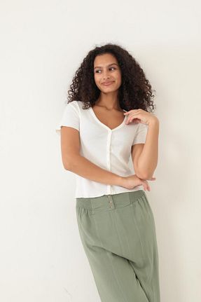 تیشرت سفید زنانه اسلیم فیت AMİDA - کد 844889205
