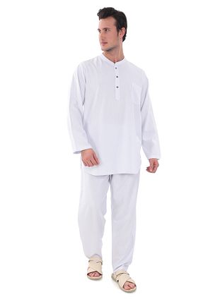 ست بالاتنه و پائین تنه سفید مردانه بافتنی Suffa - کد 866699910