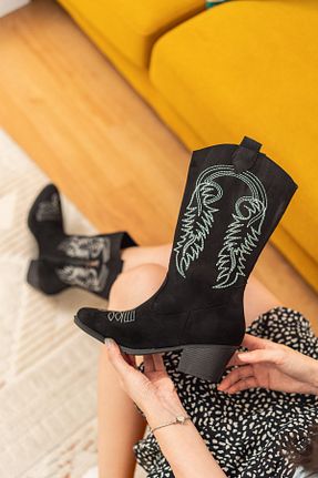 بوت / نیم بوت مشکی زنانه چرم مصنوعی CİRON SHOES - کد 866725108