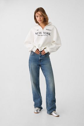 شلوار جین آبی زنانه پاچه گشاد Stradivarius - کد 144093242