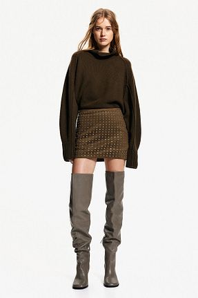 دامن خاکی زنانه چرم مصنوعی H&M - کد 866742853