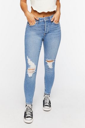 شلوار جین آبی زنانه پاچه تنگ Forever 21 - کد 866845652