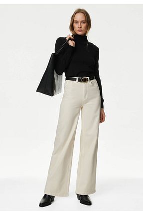 شلوار جین بژ زنانه پاچه گشاد Marks & Spencer - کد 835534827