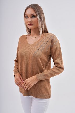 پلیور قهوه ای زنانه طرح دار diaves - کد 867003067