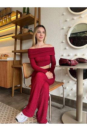 شلوار زرشکی زنانه بافتنی Zechka - کد 867009656