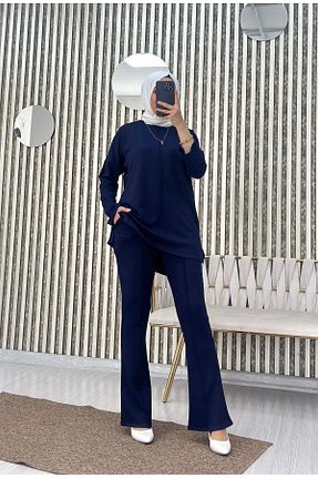 ست بالاتنه و پائین تنه سرمه ای زنانه بافت Moda Krash - کد 867023659
