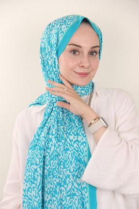شال آبی زنانه پنبه پلی استر SİLKHOMEE - کد 867724120