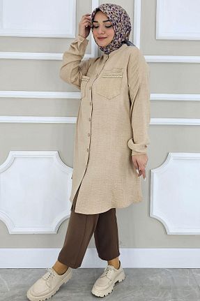 تونیک حجاب بژ زنانه پنبه ای PYS - کد 867080378