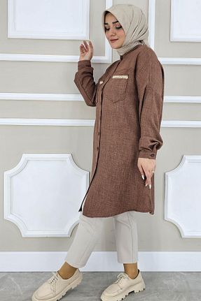 تونیک حجاب قهوه ای زنانه پنبه ای PYS - کد 867080408