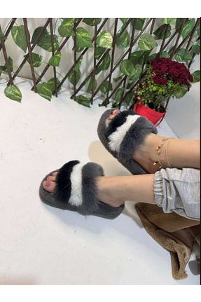 دمپائی خانگی طوسی زنانه مخملی olgun slipper - کد 867347246