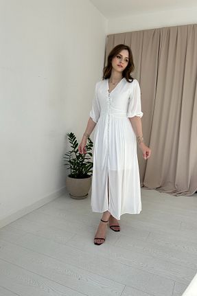 لباس سفید زنانه بافتنی HELİS BUTİK - کد 849686648