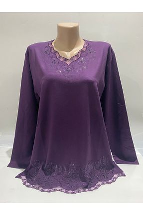 بلوز بنفش زنانه ساده BURSPA - کد 817939658