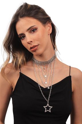 گردنبند جواهر زنانه روکش نقره LABALABA - کد 307215326