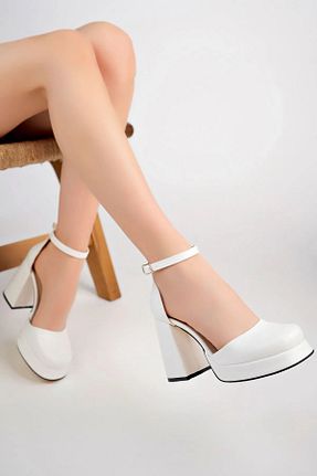 کفش مجلسی سفید زنانه پاشنه ضخیم beyaz ayakkabı - کد 866670570