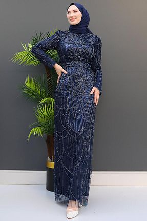 لباس مجلسی حجاب سرمه ای زنانه یقه ایستاده Genel Markalar - کد 867247680