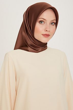روسری قهوه ای کرپ ساتن ابریشم Armine - کد 867687225