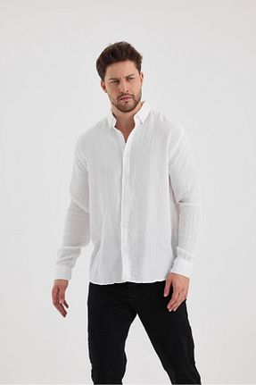 پیراهن سفید مردانه یقه پیراهنی macharel jeans - کد 867291912