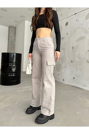 شلوار جین طوسی زنانه پاچه گشاد BİKELİFE - کد 680273075