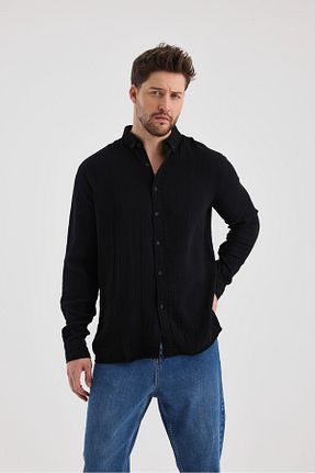 پیراهن مشکی مردانه یقه پیراهنی macharel jeans - کد 867288707