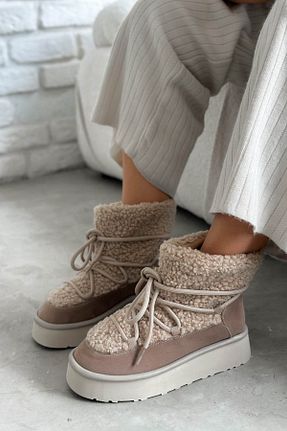 بوت / نیم بوت بژ زنانه پاشنه تخت Shoebutik - کد 867268352
