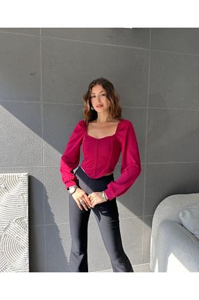 بلوز زرشکی زنانه ساده Genel Markalar - کد 867306612