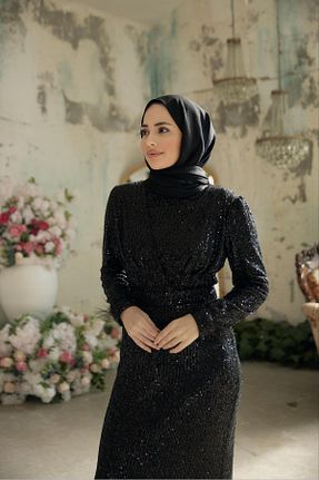 لباس مجلسی و فارغ التحصیلی مشکی زنانه پولک دوزی Moda Asrın - کد 871328179