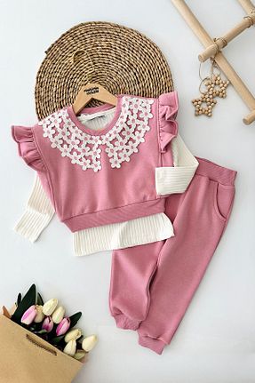 ست بالاتنه و پائین تنه صورتی بچه گانه بافتنی Minigimin Cicileri - کد 867341298