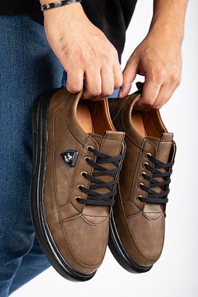 کفش اسنیکر قهوه ای مردانه بند دار BY ERG SHOES - کد 867345629