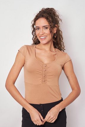 بلوز بژ زنانه ساده Jument - کد 809284566