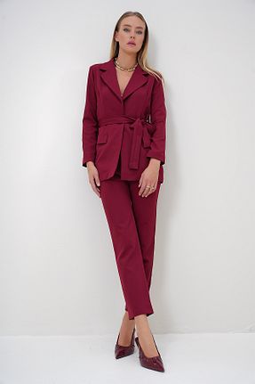ست بالاتنه و پائین تنه زرشکی زنانه بافتنی Trend Alaçatı Stili - کد 860662178