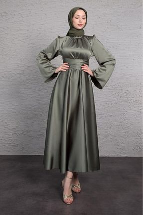 لباس مجلسی حجاب خاکی زنانه یقه دوچرخه Lamia Giyim - کد 866259785