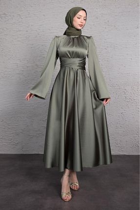 لباس مجلسی حجاب خاکی زنانه یقه دوچرخه Lamia Giyim - کد 866259785